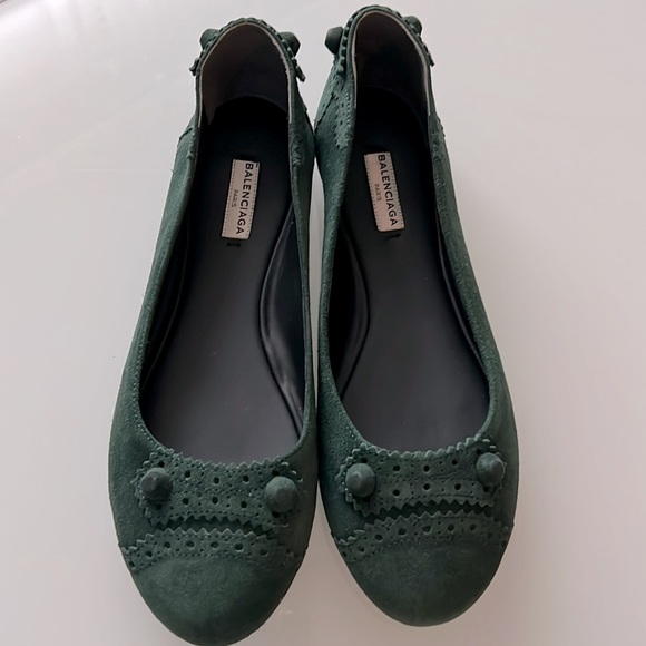 Balenciaga Suede Ballet Flats Dark Green 9.5 - Picture 1 of 11